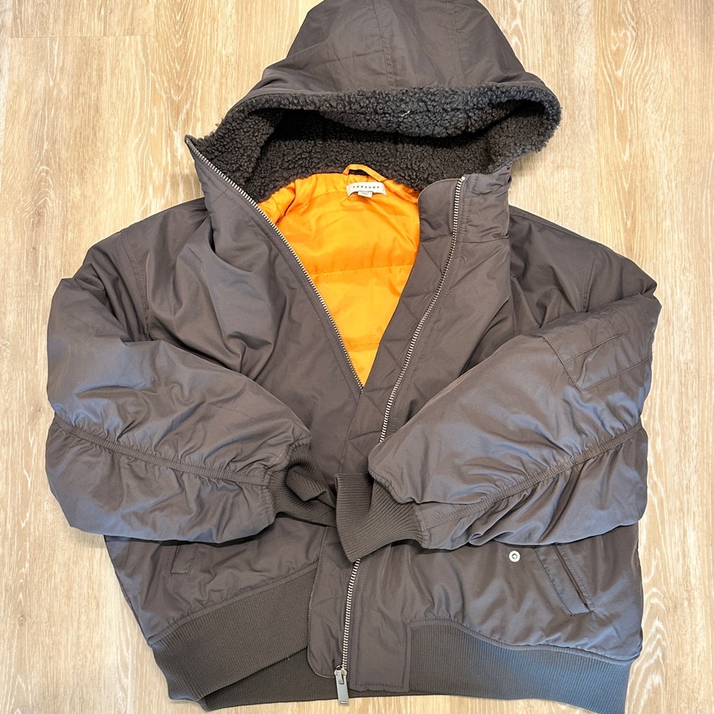 Topshop Gray Bomber Jacket with Orange Lining
